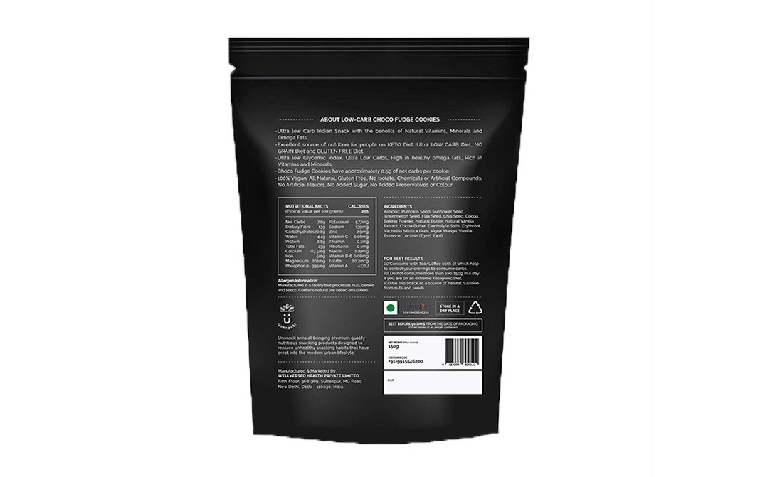 Unsnack Low-Carb Choco Fudge Cookies    Pack  150 grams
